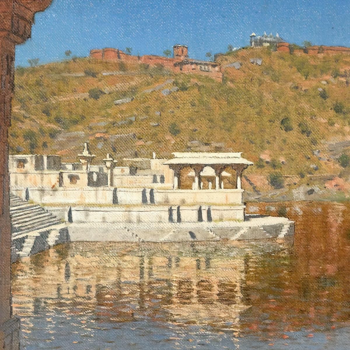 Rajnagar. Marble Embankment Decorated With Bas-Reliefs On A Lake In Udaipur Vasily Vereshchagin vvr45 canvas print