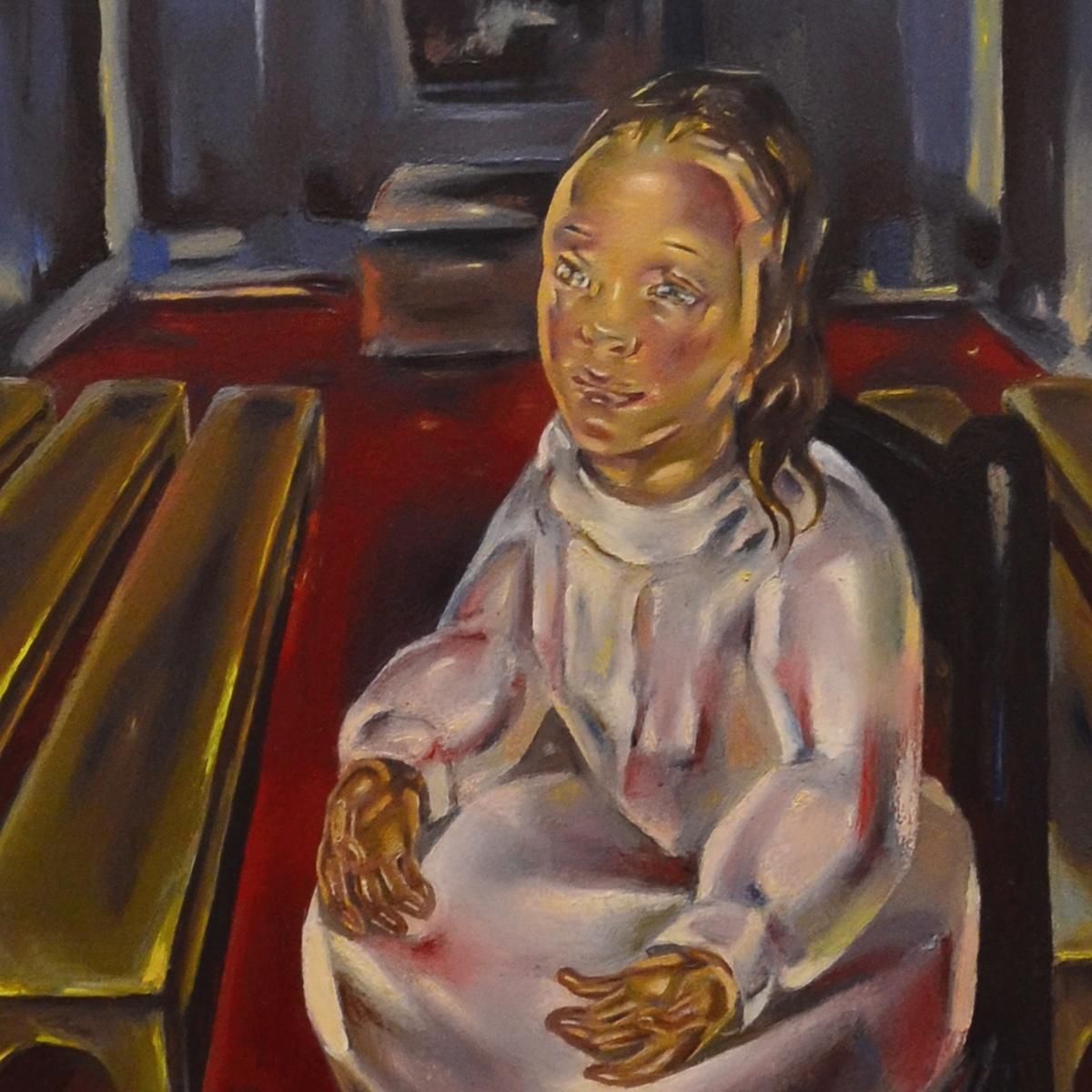 Little Girl Sitting In The Hall With Benches María Blanchard mbl2 canvas print