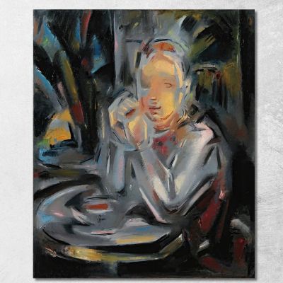 Young Man Sitting At Table Facing A Cup María Blanchard mbl3 canvas print 