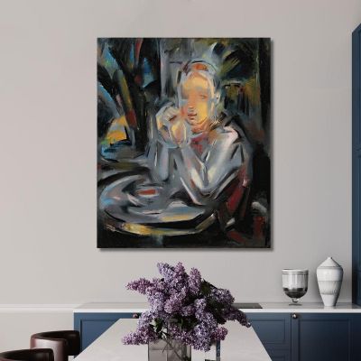 Young Man Sitting At Table Facing A Cup María Blanchard mbl3 canvas print 