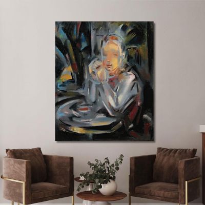 Young Man Sitting At Table Facing A Cup María Blanchard mbl3 canvas print 