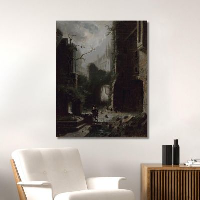 Moonlit Scene With Castle Ruins Carl Spitzweg csp40 canvas print 