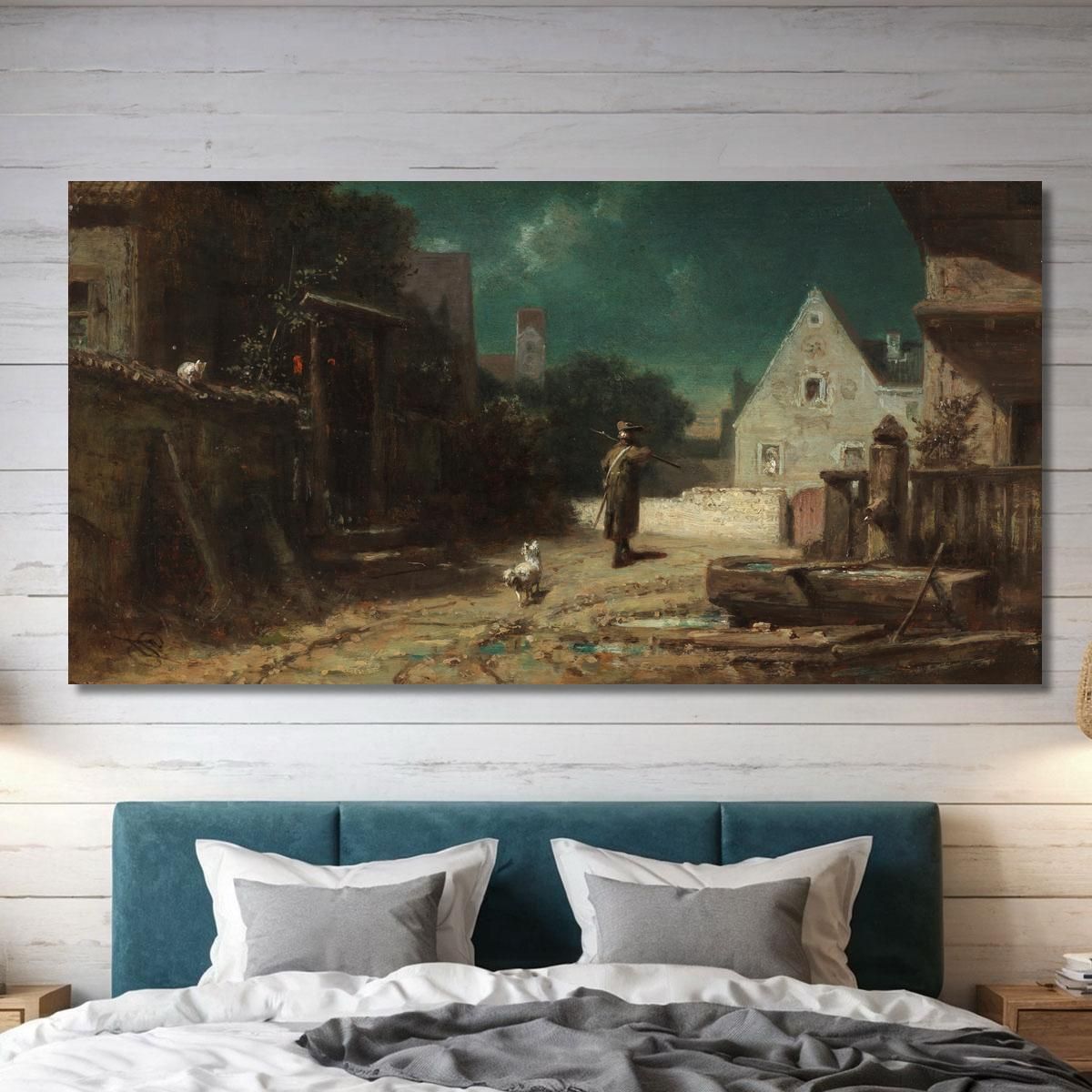 Night Watchman By Moonlight Dog And Cat Carl Spitzweg csp43 canvas print 