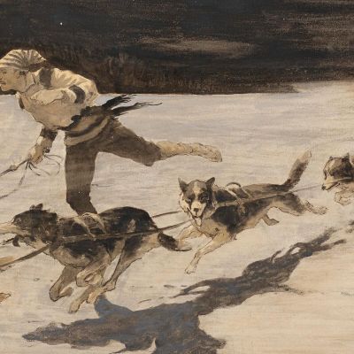 Huskie' Dogs On The Frozen Highway Talking Musquash Frederic Remington frm67 canvas print