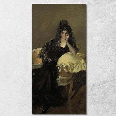 Portrait Of Lady Of Urcola Wearing A Black Mantilla Joaquín Sorolla jsr86 canvas print 