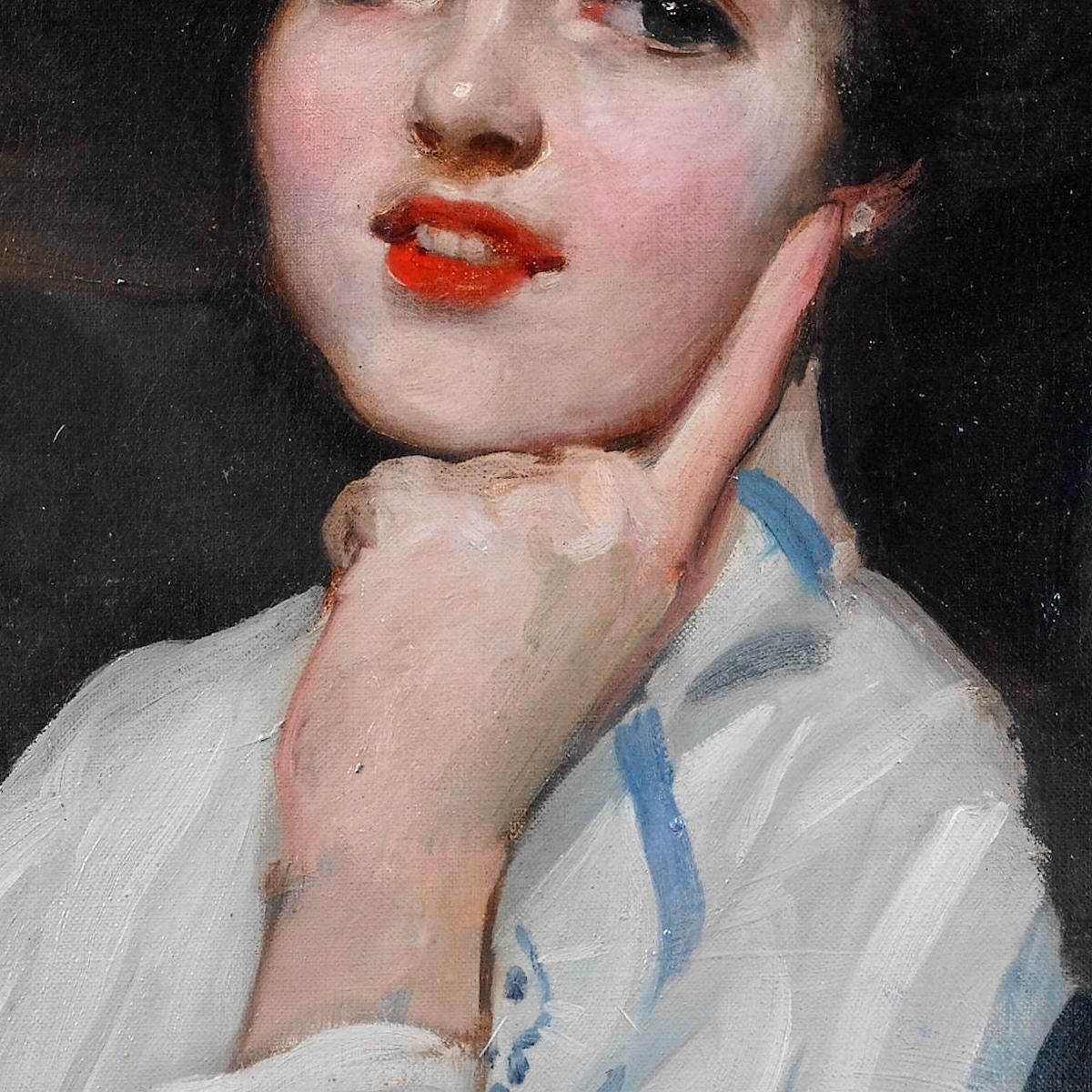 Portrait Of A Young Girl In A Hat Believed By Raquel Meller Joaquín Sorolla jsr94 canvas print