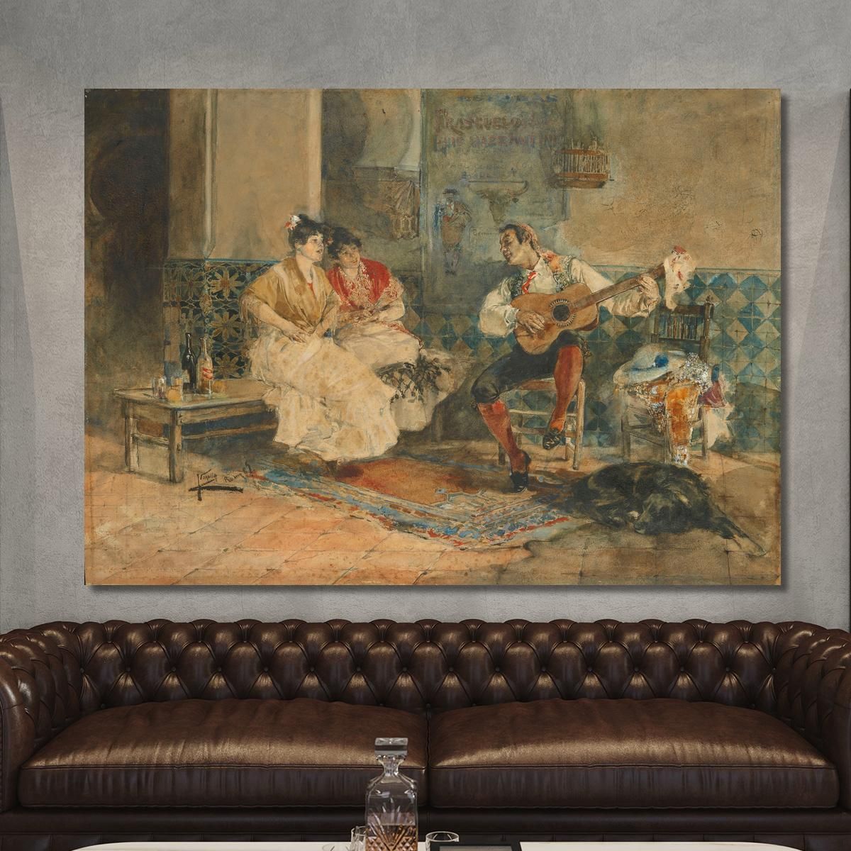 Two Women In An Interior Listening To A Guitarist Joaquín Sorolla jsr115 canvas print 