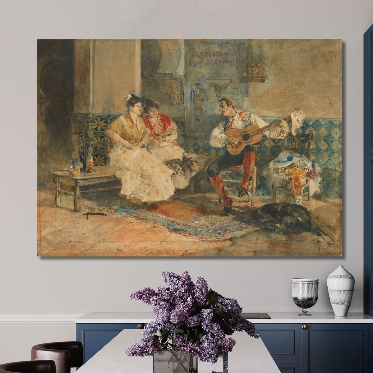 Two Women In An Interior Listening To A Guitarist Joaquín Sorolla jsr115 canvas print 