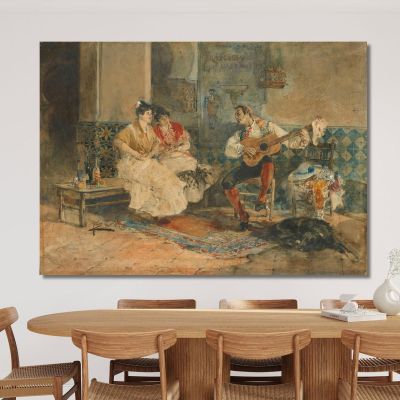 Two Women In An Interior Listening To A Guitarist Joaquín Sorolla jsr115 canvas print 