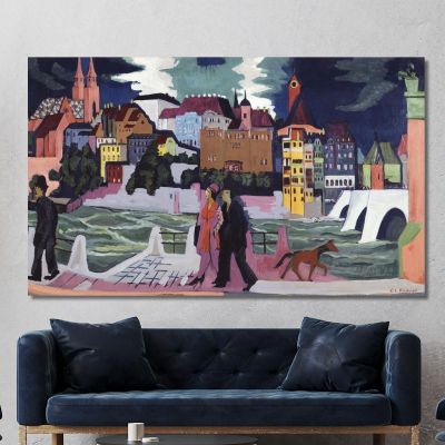 View Of Basel And The Rhine 19271928 Ernst Ludwig Kirchner elk42 canvas print 