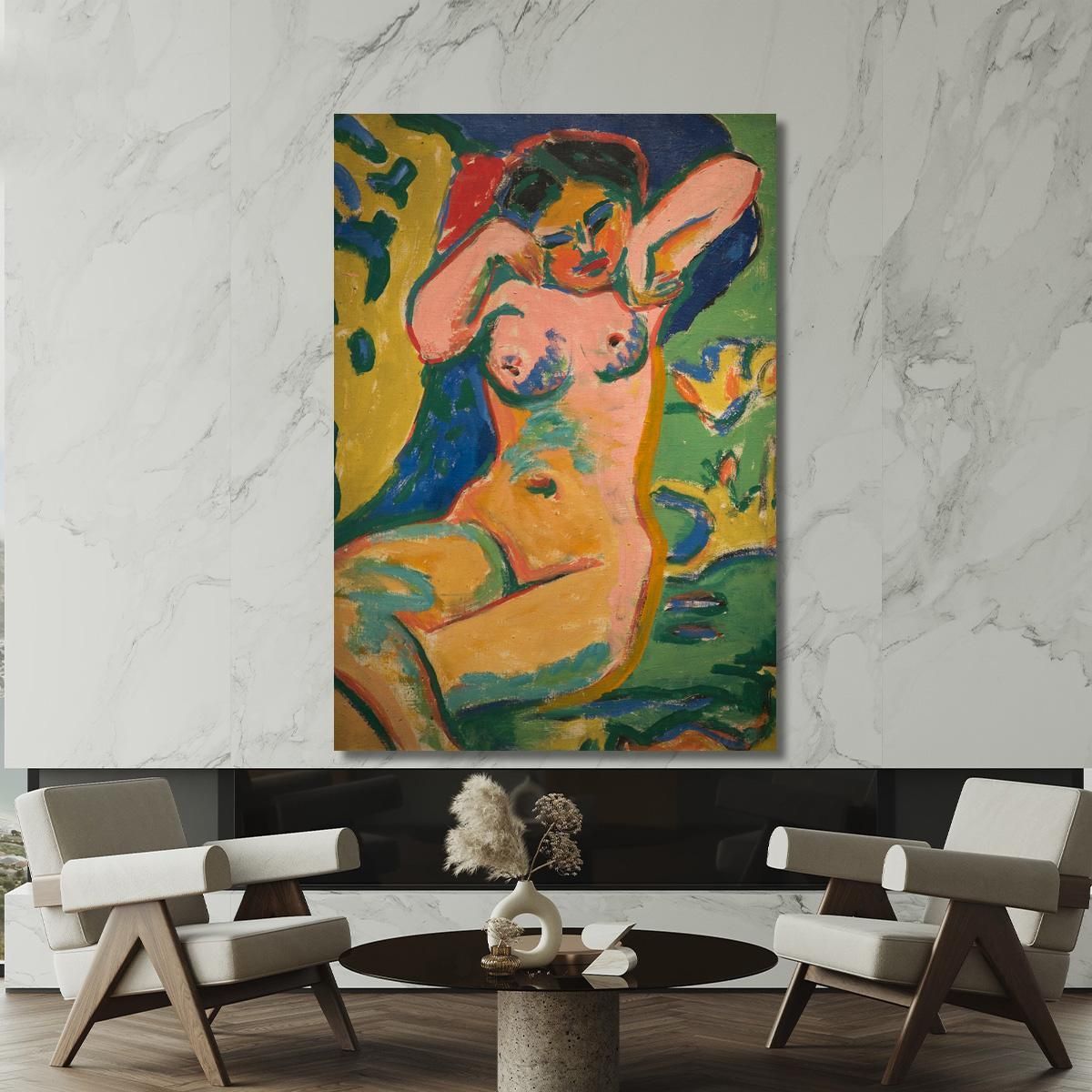 Girl In A Flowering Meadow Ernst Ludwig Kirchner elk58 canvas print 