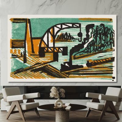 River Landscape With Crane And Barges Ernst Ludwig Kirchner elk112 canvas print 