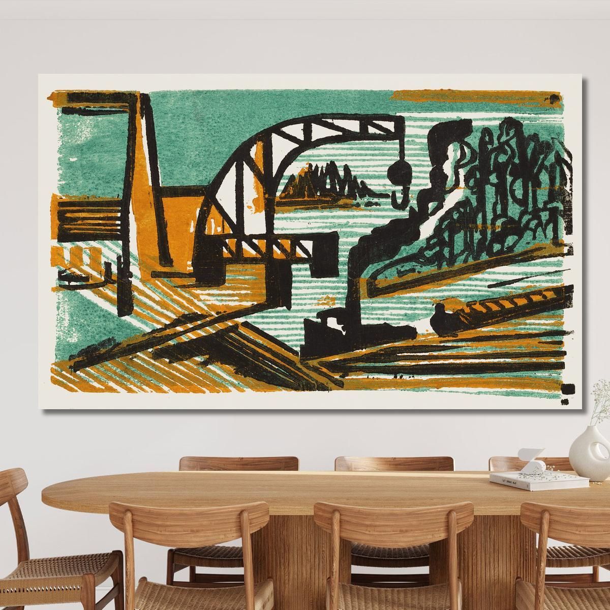 River Landscape With Crane And Barges Ernst Ludwig Kirchner elk112 canvas print 