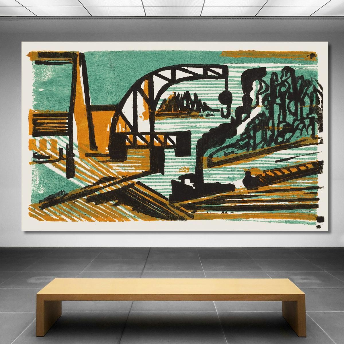 River Landscape With Crane And Barges Ernst Ludwig Kirchner elk112 canvas print 
