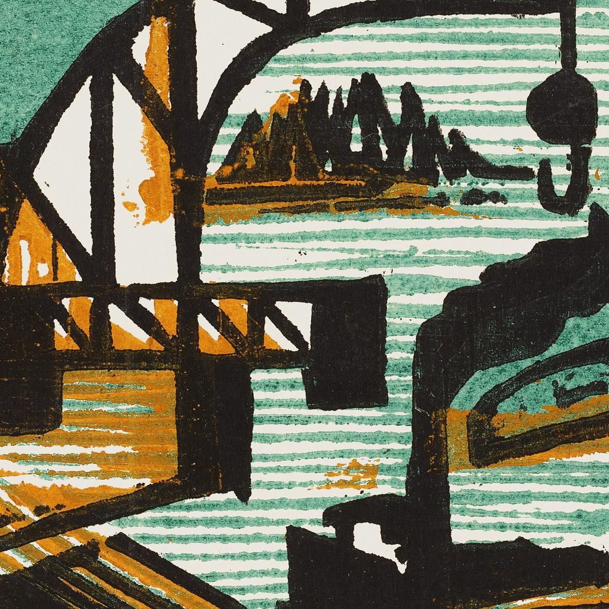 River Landscape With Crane And Barges Ernst Ludwig Kirchner elk112 canvas print