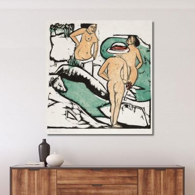 Women Bathing Between White Stones Ernst Ludwig Kirchner elk163 canvas print 