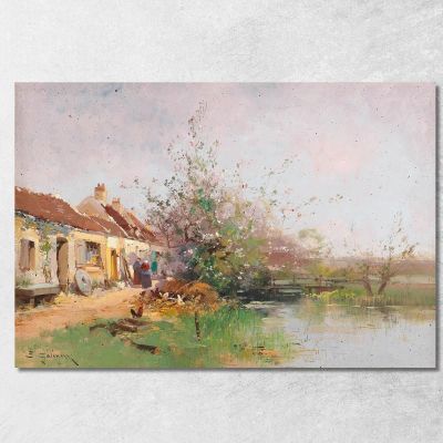 Spring Day On The Bank Of The Stream Eugène Galien-Laloue egl12 canvas print 