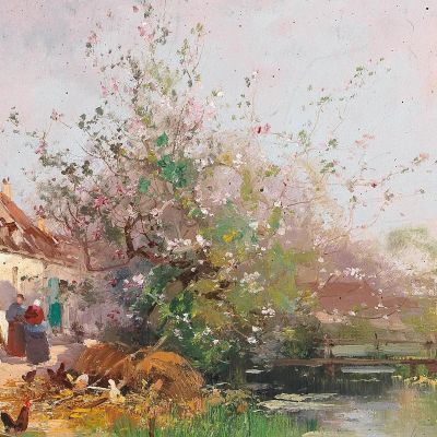 Spring Day On The Bank Of The Stream Eugène Galien-Laloue egl12 canvas print