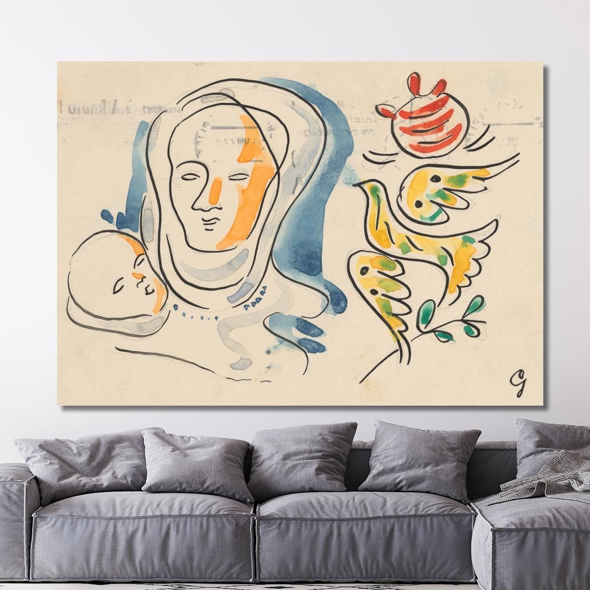 Mother With Baby And Dove Mikuláš Galanda mgl77 canvas print 