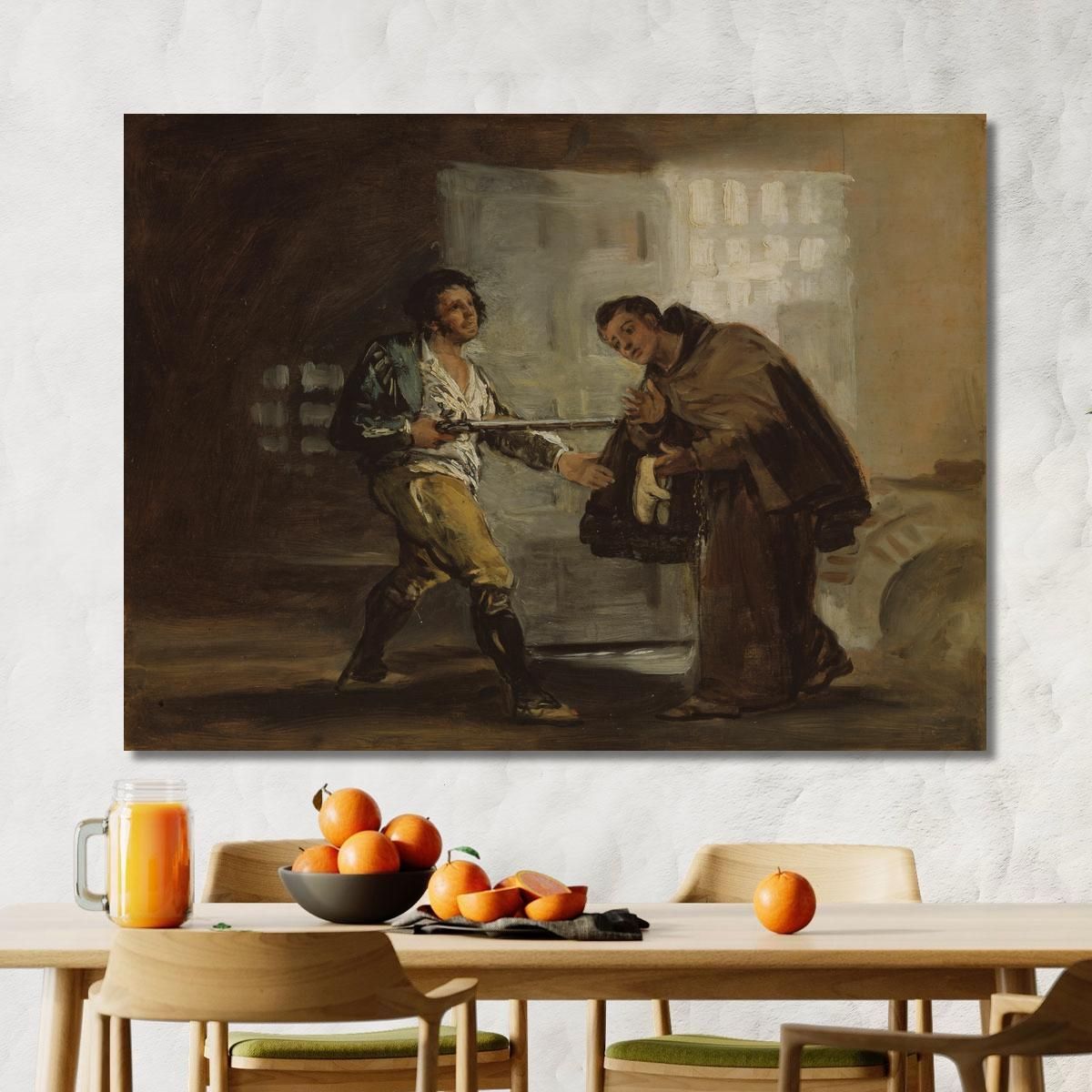 Friar Pedro Offers Shoes To El Maragato And Prepares To Push Aside His Gun Francisco de Goya fgy23 canvas print 