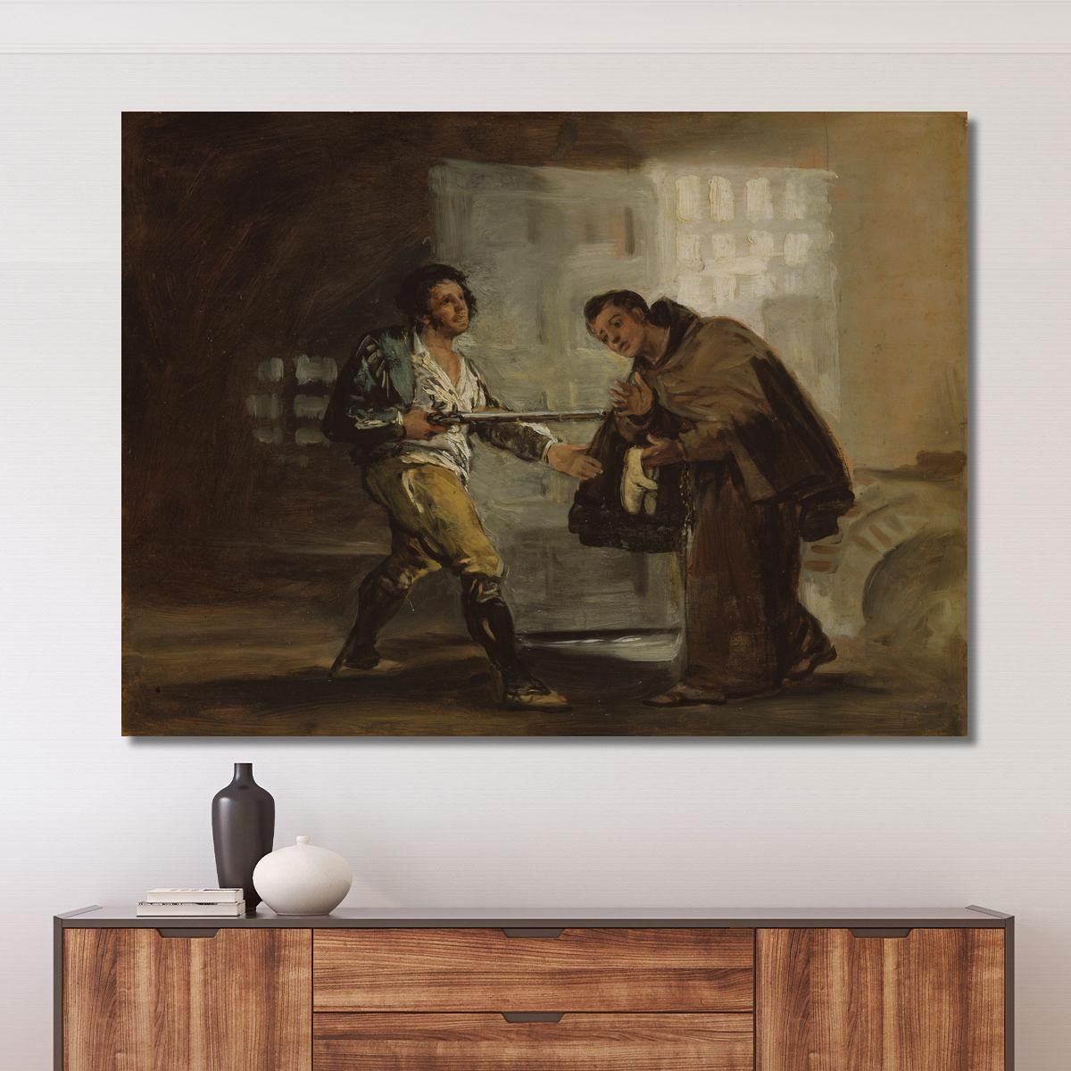 Friar Pedro Offers Shoes To El Maragato And Prepares To Push Aside His Gun Francisco de Goya fgy23 canvas print 