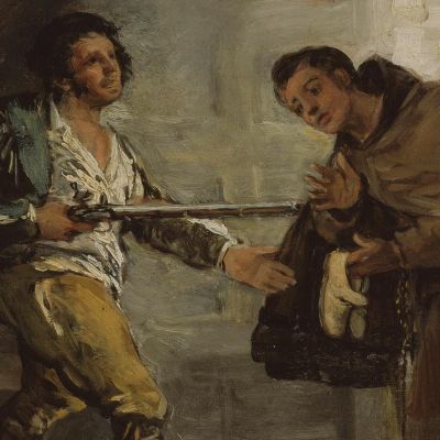 Friar Pedro Offers Shoes To El Maragato And Prepares To Push Aside His Gun Francisco de Goya fgy23 canvas print