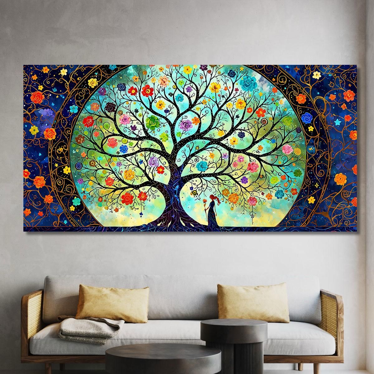 Tree Of Life Floral Painting Girl With Red Hair avt3 canvas print 