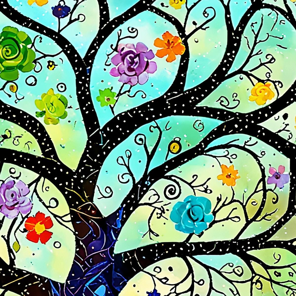 Tree Of Life Floral Painting Girl With Red Hair avt3 canvas print