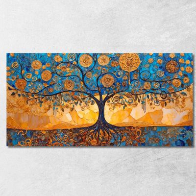 Tree Of Life Blue And Gold Spirals Painting avt6 canvas print 