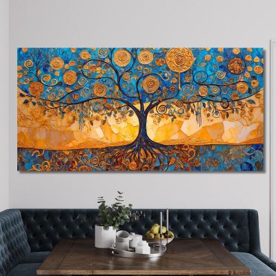 Tree Of Life Blue And Gold Spirals Painting avt6 canvas print 