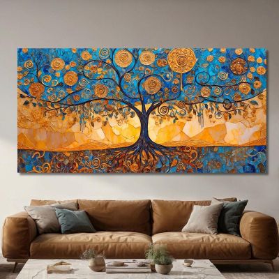 Tree Of Life Blue And Gold Spirals Painting avt6 canvas print 