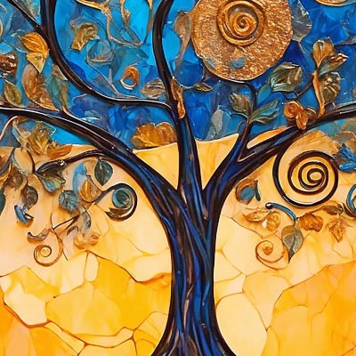 Tree Of Life Blue And Gold Spirals Painting avt6 canvas print