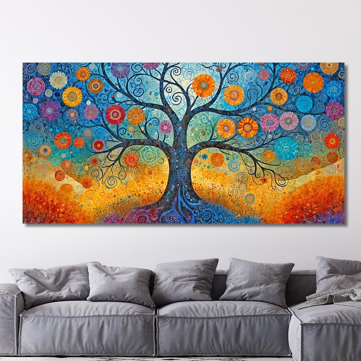 Tree Of Life Colorful Flowers Abstract Painting avt18 canvas print 