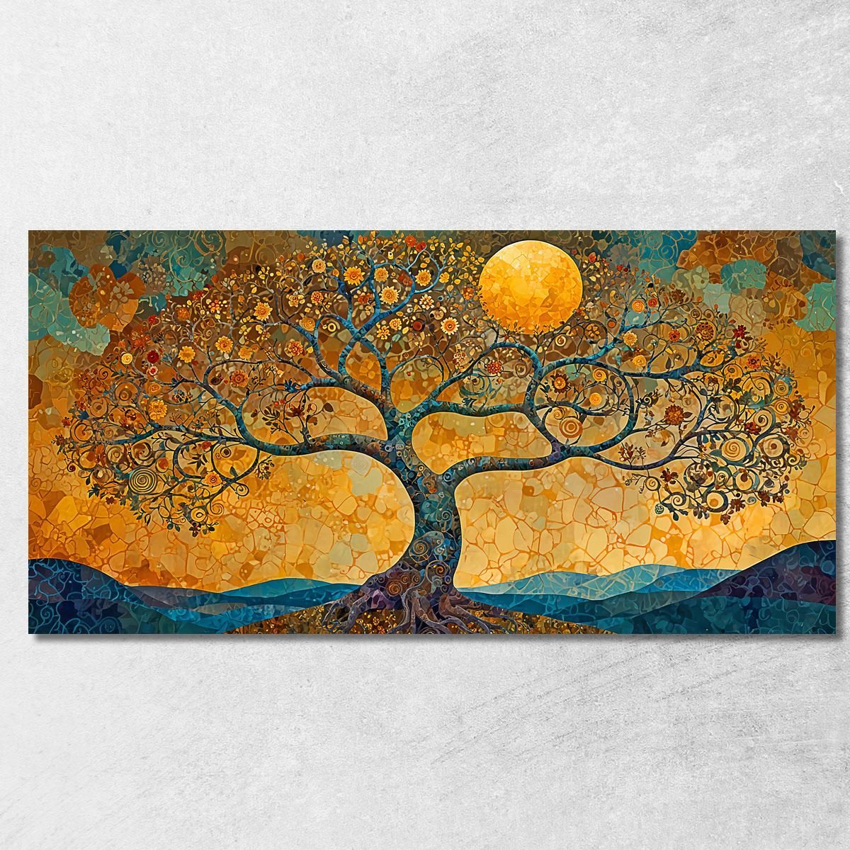 Tree Of Life Mountain And Yellow Moon Painting avt19 canvas print 