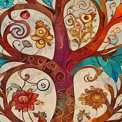 Tree Of Life Painting Bright Colorful Flowers avt21 canvas print