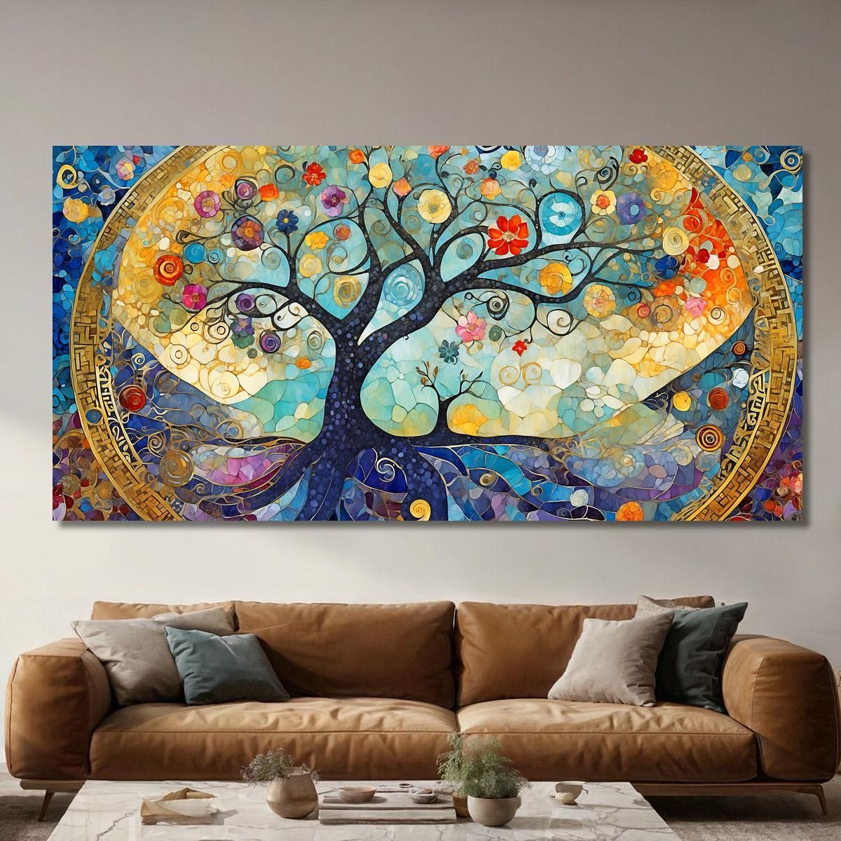 Tree Of Life Blue And Gold Mosaic Painting avt24 canvas print 