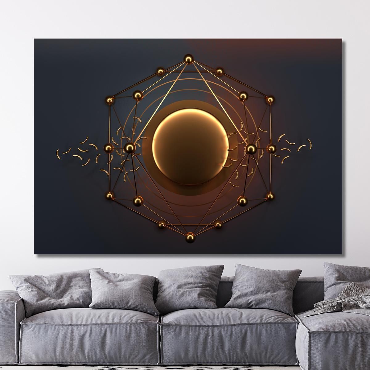 Minimalist Futuristic Golden Circle Painting On Dark Background abs85 canvas print 