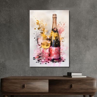 Modern Abstract Gold And Pink Champagne Painting With Glasses chm12 canvas print 