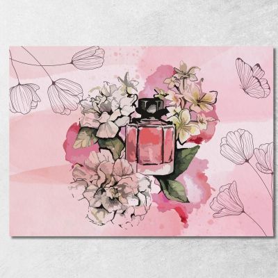 Painting Pink Perfume Bottle Among Flowers On Watercolor Background Fashion fsn9 canvas print 