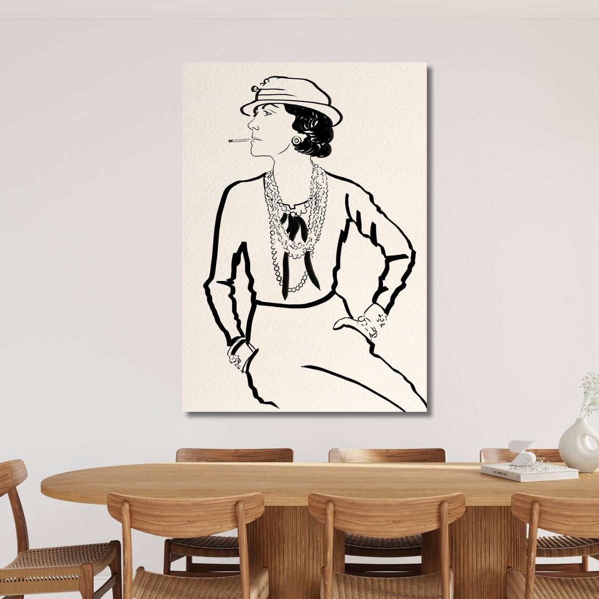 Coco Chanel Retro Elegant Black And White Drawing Painting Fashion fsn12 canvas print 