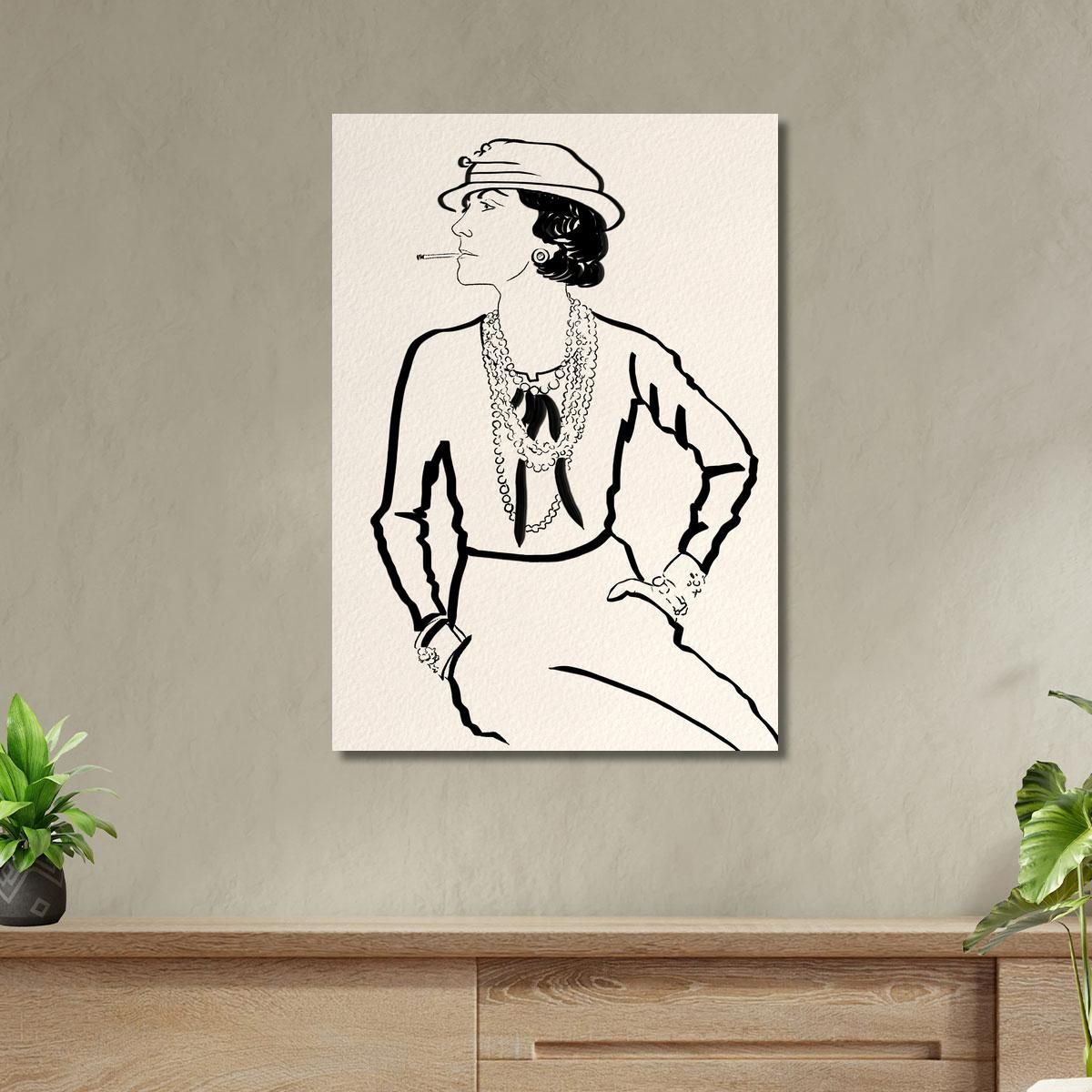 Coco Chanel Retro Elegant Black And White Drawing Painting Fashion fsn12 canvas print 