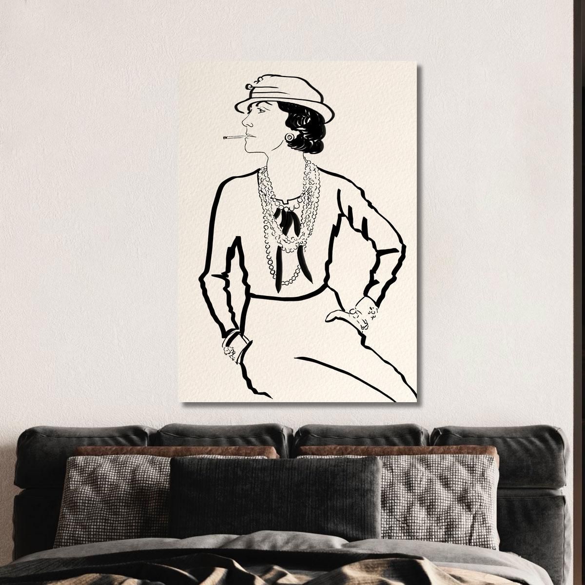 Coco Chanel Retro Elegant Black And White Drawing Painting Fashion fsn12 canvas print 