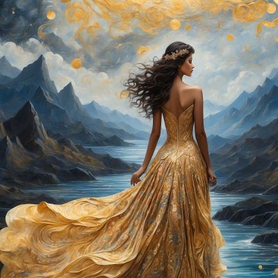 Painting Woman Golden Dress Starry Landscape Fairy Tale Fashion fsn14 canvas print