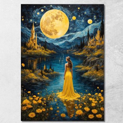 Painting Woman Yellow Dress Full Moon Enchanted Landscape Fashion fsn16 canvas print 