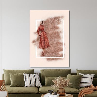 Painting Woman Vintage Red Dress With Abstract Floral Pattern Fashion fsn20 canvas print 