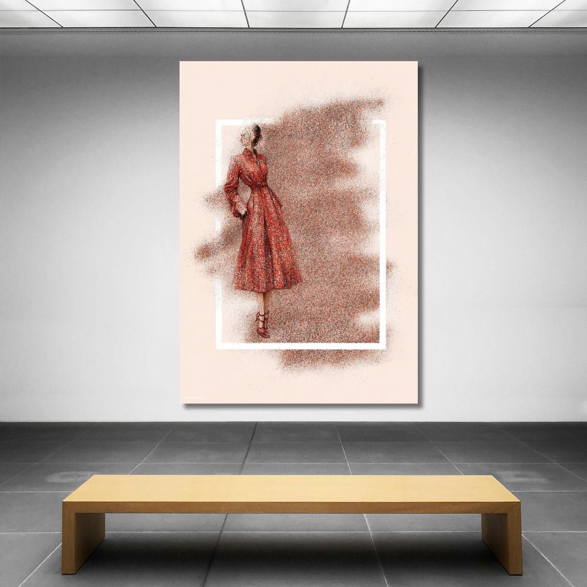 Painting Woman Vintage Red Dress With Abstract Floral Pattern Fashion fsn20 canvas print 