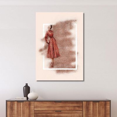 Painting Woman Vintage Red Dress With Abstract Floral Pattern Fashion fsn20 canvas print 