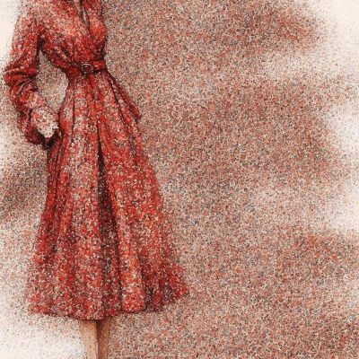 Painting Woman Vintage Red Dress With Abstract Floral Pattern Fashion fsn20 canvas print