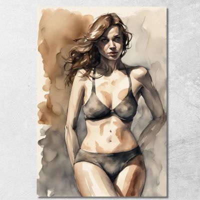 Painting Woman Bikini Black Watercolor Sepia Fashion fsn23 canvas print 