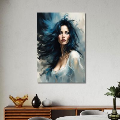 Painting Woman Blue Hair Wind Suggestive Portrait Fashion fsn24 canvas print 